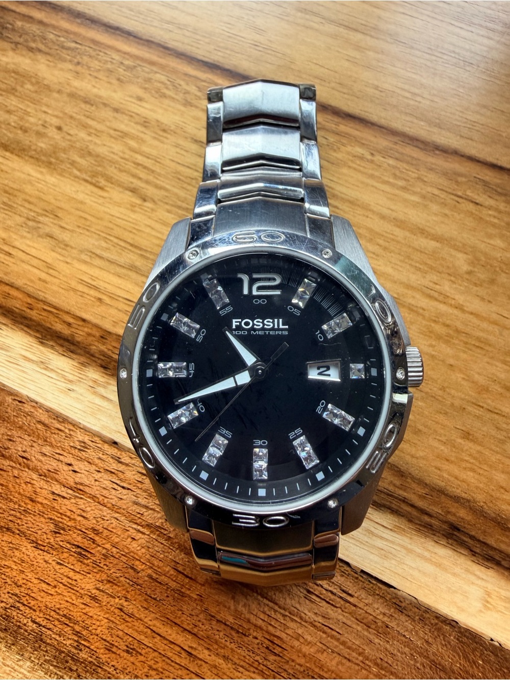 Fossil Men's Black Dial Silver Stainless Steel Bracelet Watch